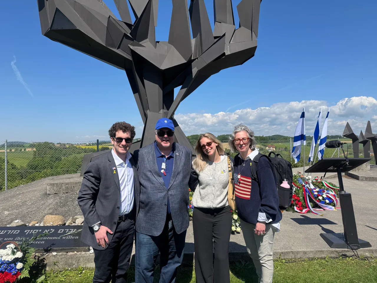 L to R: Bennett Grosinger, Eric Grosinger, Noa Alterman, Kari Alterman At the Israeli memorial to the victims of Mauthausen Concentration Camp
